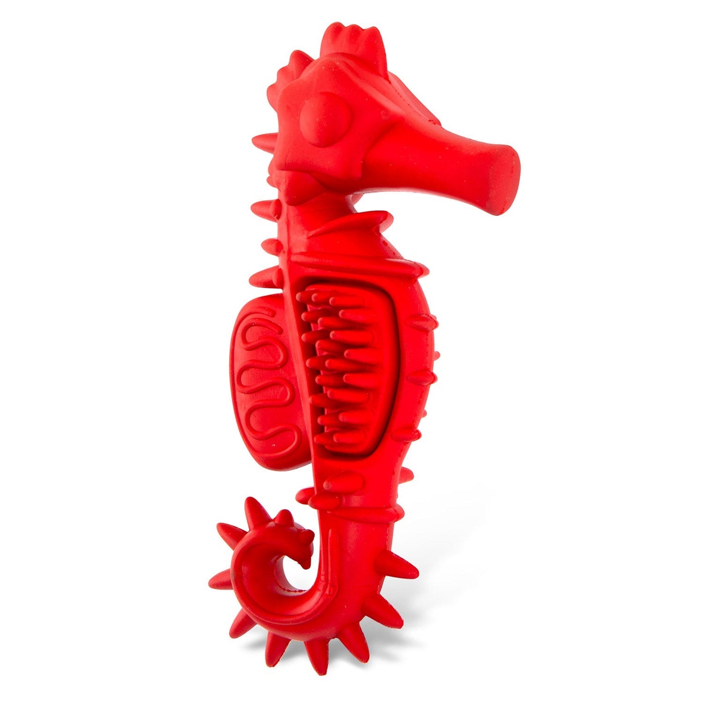 Jeffers Natural Rubber Red Seahorse Dog Dental Chew Toy for Healthy Chewing Habits