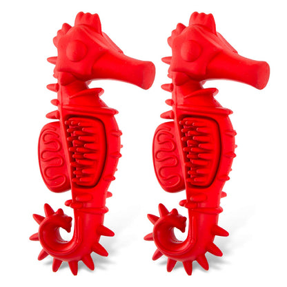 Jeffers Natural Rubber Red Seahorse Dog Dental Chew Toy for Healthy Chewing Habits